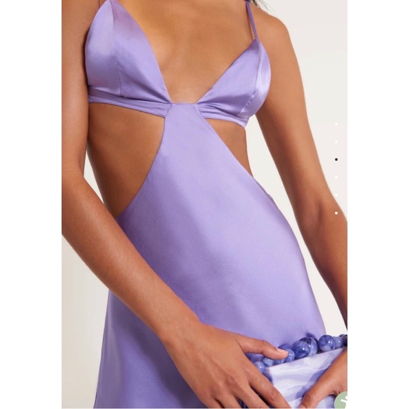 CULT GAIA Raisa Silk Ostrich Feather Backless Gown in Lilac Purple, size medium - Picture 3 of 8